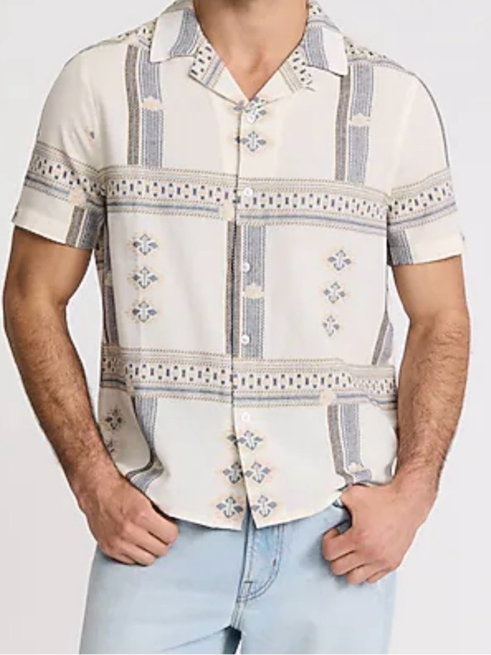 Express Embroidered Geometric Button Up Shirt Mens S Loop Collar Preppy Classic